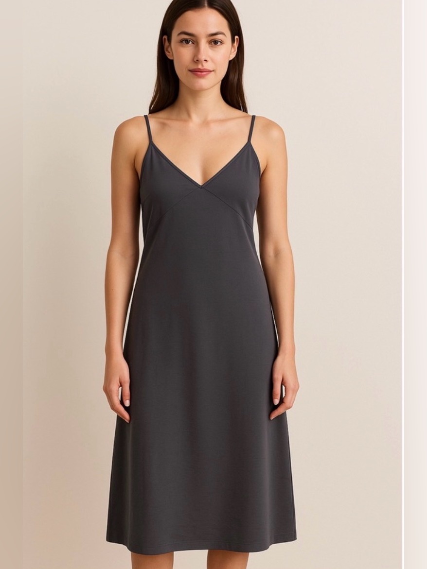 Uniqlo Satin Slip Dress Size Xs Gray Camisole V-Neck Sleeveless A- Line Midi